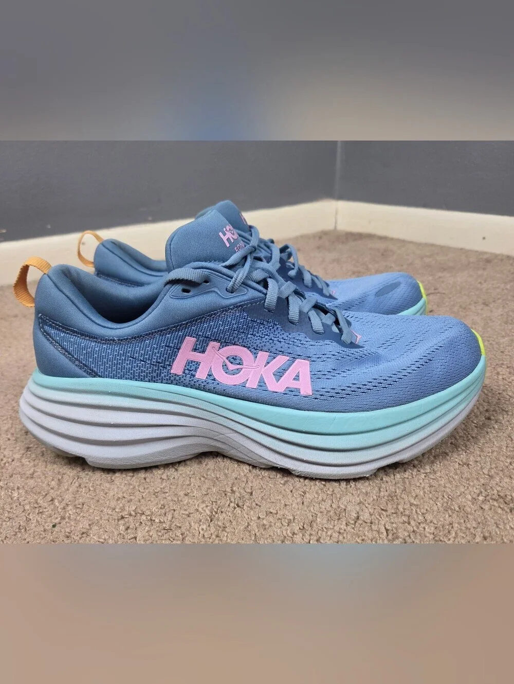 Hoka Men’s Blue Athletic Shoes with Pink Logo - Picture 1 of 7